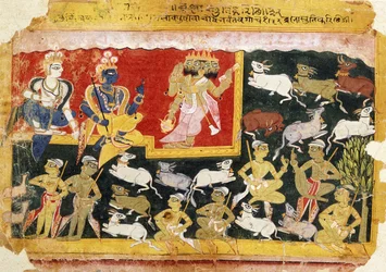 Brahma presta homenagem a Krishna como encarnação de Vixnu, c. 1540-1575