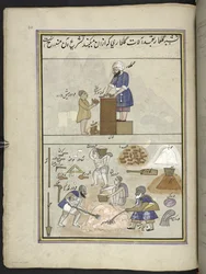 Pedreiros, 86 desenhos encadernados num volume que retrata ofícios e ocupações na Caxemira, artesãos ao trabalho com os seus utensílios e equipamento, por um artista da Caxemira, provavelmente em Srinagar, c. 1850-60