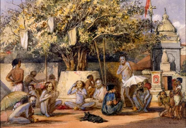 Byragis, mendigos religiosos hindus se preparando para um festival, doces de praia, Bombaim