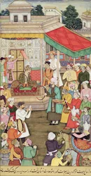 CBL Em 03.54 Akbar (r.1556-1605) Recebe Presentes dos Embaixadores de Badakhshan, do Akbarnama, c.1605