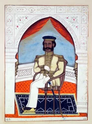 Coronel Dhunkal Singh, do Reino do Punjab, seus Governantes e Chefes, volume II, um volume de 30 estudos em aquarela de um artista indiano não identificado, c.1840 (wc no papel) d