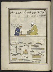 Fabricantes de pentes,  86 desenhos encadernados em um volume representando ofícios e ocupações na Caxemira, artesãos são mostrados trabalhando com seus implementos e equipamentos,  Por um artista da Caxemira, provavelmente em Srinagar, c.1850-60 (guache s