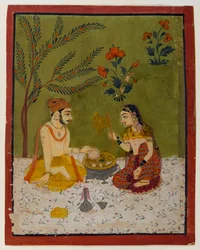Casal sentado debaixo de uma árvore, c.1700 (wc e ouro sobre papel)