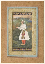 Cortesão de pé em atitude de grande respeito, c.1575 (wc opaca e ouro no papel)