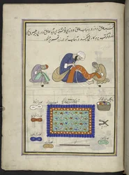 Artesãos bordando tapetes de feltro 