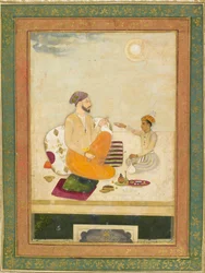 Dara Shikoh oferecendo uma taça de vinho para Shah Jahan (tinta e cor no papel)
