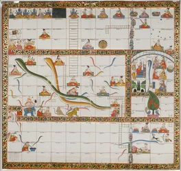 Design para o jogo de Snakes and Ladders, 1800 (guache sobre papel montado em tecido)