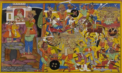 Dhanada envia Manibhadra para combater Rāvaṇa, que aparece a lutar ferozmente