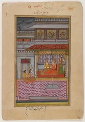 Dipaka Raga, página de uma série dispersa de Ragamala, c.1800 (wc e ouro sobre papel)