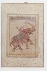 Elefante e mahout (condutor de elefantes), ca. 1595-1600
