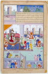 O imperador Babur na corte, período Mughal, reinado de Akbar