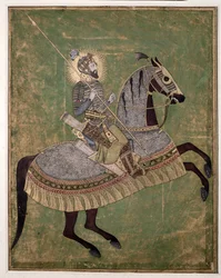 Retrato equestre de Aurangzeb, c. 1680 (aquarela, guache e ouro)