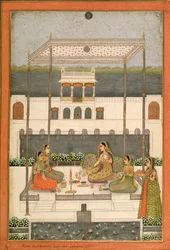Festa da noite no jardim de um palácio de Mughal, Lucknow ou Murshidabad, Bengala Ocidental, 1760