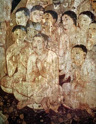 Grupo de discípulos lamentando a morte de Buda, do interior da caverna 17
