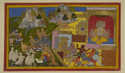 Hanumān chega com uma erva curativa; Lakṣmaṇa recupera e jura derrotar Rāvaṇa