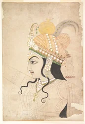 Cabeça de Krishna: desenho animado para um mural da Raslila, c.1800 (tinta e aquarela sobre papel)