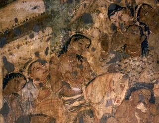 ARTE INDIANA: Afresco na gruta budista nº 19, século II a.C. (afresco)