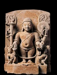 Arte Indiana: Divindade Vishnu. Alto alívio. Século 10. De Meerut.
