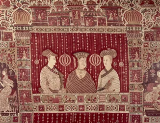Mulher indiana com comerciantes europeus, região de Madras, Ahmedabad (algodão pintado)
