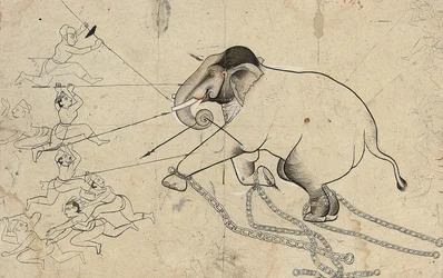 Isarda ou kotah desenho preparatório para domar um elefante, c.1720