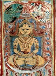 Jainismo (jinismo): representação de um profeta jainista (líder espiritual). Página manuscrita de "Kalpasutra" de Bhadrabahu (433-357 a.C.) 1453 Paris, B.N.