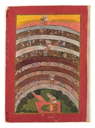 Percorrendo Terras Desconhecidas, das Viagens de Krishna em sua Carruagem, c.1750 (wc opaco, ouro e prata sobre papel)