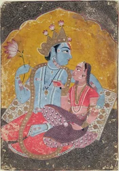 Krishna e Radha, c.1690-1700 (wc opaco com ouro gravado no papel)