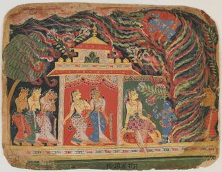 Krishna foi levado pelo Demônio do Remoinho, de um Bhagavata Purana. c.1520-30 (wc opaco no papel)