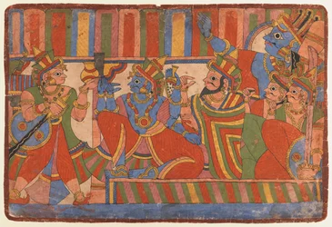Krishna aconselha os líderes Pandava, c.1830-50