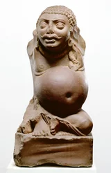 Kubera, deus hindu da riqueza, cultura Ramnagar, de Ahichatra, Uttar Pradesh, 200 dC (arenito vermelho)