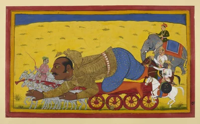 Kumbhakarṇa cai da sua carruagem no meio de presságios