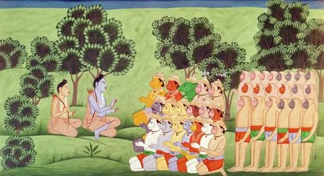 Lakshmana consulta os chefes dos exércitos de macacos, do Ramayana
