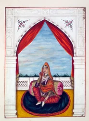 Maharani Chand Kaur, do Reino do Punjab, seus Governantes e Chefes, volume I, um volume de 27 estudos de aquarela de um artista indiano não identificado, c.1840 (wc on paper)