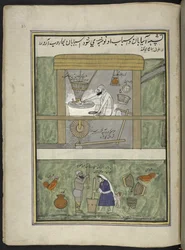 Moleiros,  86 desenhos encadernados em um volume representando ofícios e ocupações na Caxemira, artesãos são mostrados trabalhando com seus implementos e equipamentos,  Por um artista da Caxemira, provavelmente em Srinagar, c.1850-60 (guache sobre papel)