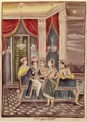 Nasir Ud-Din Haidar (1827-1873) Rei de Oudh em seu palácio, 1845