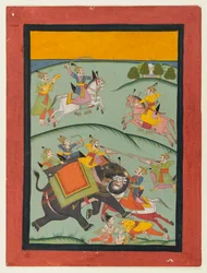 Nata Ragini, página de uma série dispersa de Ragamala, depois de 1800 (wc opaca e ouro no papel)