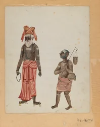 Um de um conjunto de nove imagens mostrando índios em diferentes profissões (wc no papel)