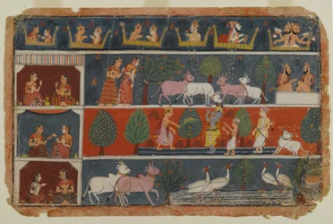 Página de uma série Bhagavata Purana Dispersa, c.1680 (wc opaca no papel)