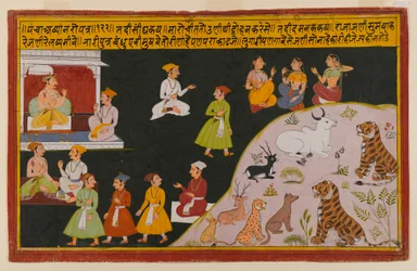 Página de uma série dispersa de Panchakhyana, c.1720-40 (wc no papel)