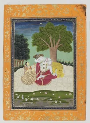 Parvati oferece uma xícara para Shiva, c.1800 (wc opaca e ouro sobre papel)