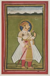 Retrato de Kumbha Rana de Udaipur, 1820 (guache em papel indiano)
