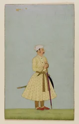 Retrato de Rao Chattar Sal de Bundi, c.1675 (wc opaca e ouro sobre papel)