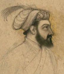 Retrato de Shah Jahan, meados do século 17 (tinta e pigmentos sobre papel montados em papelão)