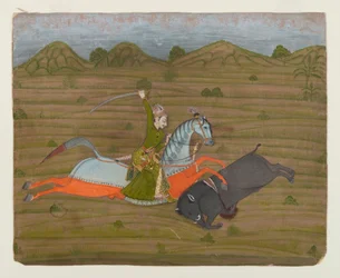 Príncipe Caçando Javali (Pintura em Miniatura), 1765 (wc opaco e ouro sobre papel)