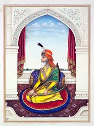 Rajah Chattar Singh, do Reino do Punjab, seus governantes e chefes, volume I, um volume de 27 estudos em aquarela de um artista indiano não identificado, c.1840 (wc on paper)