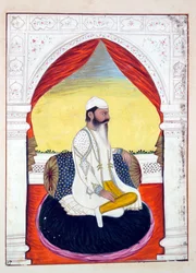 Rajah Sahib Dyal, do Reino do Punjab, seus governantes e chefes, volume I, um volume de 27 estudos em aquarela de um artista indiano não identificado, c.1840 (wc no papel)