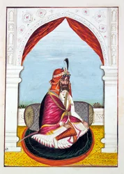 Rajah Suchet Singh, do Reino do Punjab, seus Governantes e Chefes, volume I, um volume de 27 estudos de aquarela de um artista indiano não identificado, c.1840 (wc on paper)