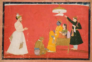 Rama e Sita Enthroned, c.1750 (wc opaca e ouro no papel)