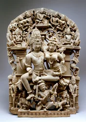 Ravana e Siva, cultura Hinglajgarh, 1100 dC (arenito)