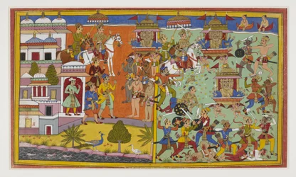 Ravana derrota o rei Anaranya, que profetiza a sua morte às mãos de Rama